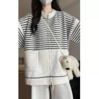 ราคา เสื้อสเวตเตอร์คอกลมลายทางสีขาว ทอแน่น สไตล์แฟชั่น relaxed (51854089060)
