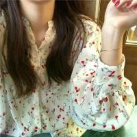 ราคา เสื้อชีฟองผู้หญิงใหม่สไตล์เกาหลีหลวมคอวีแขนยาวดอกไม้เสื้อ จุดต่ําสุด เด็กนักเรียนเสื้อลําลองผู้หญิง (50857317134)
