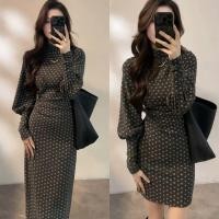 ราคา ชุดเดรสแขนยาวเอวคอเต่านุ่ม สไตล์หรูหรา (50755434270)