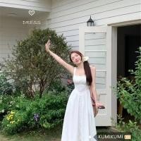 ราคา เดรสแขวนสีขาวลูกไม้สไตล์เอวเพรียว ยาวสำหรับสวมใส่ (48605446377)