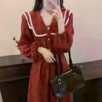 ราคา ชุดเดรสเอวสตริงแบบฝรั่งเศส จากผ้าลูกฟูก Ankara สีแดง (46202228358)
