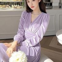 ราคา สไตล์ฝรั่งเศส กําหนด บรรยากาศ ชุดเดรสยาว ความรู้สึกขั้นสูง ชุดด้านล่างกํามะหยี่สีม่วงอ่อน หญิงฤดูหนาว (29721286072)