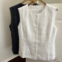 ราคา แขนกุดคอกลมหรูหราสไตล์ฤดูใบไม้ผลิฝรั่งเศสเงียบหรูหราซอกลูกไม้เสื้อกั๊กผ้าลินิน (28332975363)