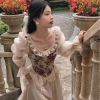 ราคา เดรส ฤดูใบไม้ผลิใหม่ฝรั่งเศสย้อนยุคศาลสไตล์รอบคอฟองแขนยาวชุดเจ้าหญิงนางฟ้าชุดยาวภาพวาดสีน้ํามัน (28205163464)