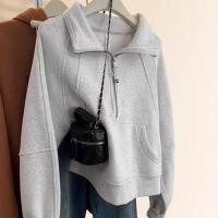 ราคา สีขาวสีขาวสีเทาปกครึ่งซิปสไตล์สั้นตุ๊กตาหนาเสื้อกันหนาวหมวกผู้หญิงหลวมสลิมมิ่งแขนยาวเสื้อกันหนาวหมวกฤดูหนาว (27571704730)