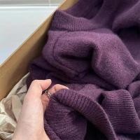 ราคา เกรดสูง อารมณ์สีขาวสีม่วงนุ่มข้าวเหนียวเสื้อกันหนาวด้านล่างผู้หญิงรอบคอเสื้อสวมหัวถักสบายๆฤดูหนาว (27021599069)