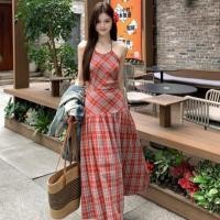 ราคา ชุดเดรสยาว สายคล้องคอ ลายสก๊อต สีแดง แฟชั่นฤดูร้อน สําหรับผู้หญิง (25123034987)
