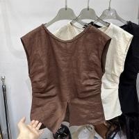 ราคา สลิงเสื้อกั๊กด้านบนแขนกุดผ้าฝ้ายผ้าลินินผู้หญิงจีบเสื้อกั๊กออกแบบฤดูร้อนใหม่ฝรั่งเศสที่เรียบง่ายรอบคอเสื้อกั๊ก (25144567795)