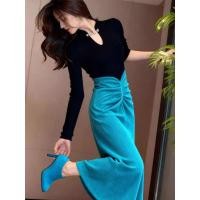 ราคา กระโปรงยาวสีน้ำเงิน ดีไซน์ตามฤดูกาล ทำจากผ้าลูกฟูกหนา สไตล์ฝรั่งเศส คลุมสะโพกอย่างสวยงาม (52656645558)