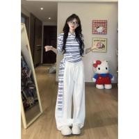 ราคา ชุดสูทสไตล์เกาหลีสีน้ำเงินและขาวยาวขากว้าง มีลวดลายลูกไม้ (49657080120)