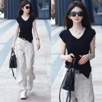 ราคา ชุดสูทลำลองสไตล์ไม่สม่ำเสมอสำหรับฤดูร้อน เอวสูงและกางเกงขาบาน (48756656739)
