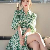 ราคา ชุดเดรสลายดอกไม้สีเขียว สไตล์เกาหลี มีความสดใสเหมือนโดปามีน เหมาะสำหรับฤดูใบไม้ผลิและฤดูร้อน (47207034771)