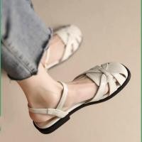 ราคา PLOVER Roman Sandals Women s 2024 Summer New Style Flat Braided Baotou Outer Wear Real Soft Leather (25384946780)