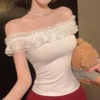 ราคา พร้อมส่ง เสื้อยืดผู้หญิง เสื้อแขนสั้นเปิดไหล่ เซ็กซี่ สไตล์เกาหลีแบบเรียบง่าย เวลาว่าง (54504991771)