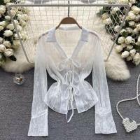 ราคา เสื้อสเวตเตอร์ถักสาวร้อนด้านบนลูกไม้ฝรั่งเศสซีทรูชีฟองลูกไม้ขึ้นเสื้อ (53157210761)