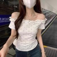 ราคา เสื้อยืดผู้หญิง Sexy เสื้อยืดแขนสั้นไหล่เดียวสีขาวผู้หญิง เสื้อยืดเปิดไหล่ ทรงเข้ารูป แฟชั่นเกาหลีย้อนยุค (52854987353)