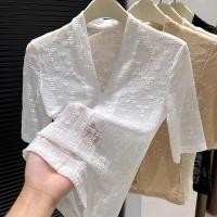 ราคา มาใหม่เสื้อลูกไม้คอวีแขนสั้น ผู้หญิงฤดูร้อนแขนสั้นใหม่กระชับตัว ผ้านุ่มสวมใส่สบาย สไตล์เกาหลี (48956056355)