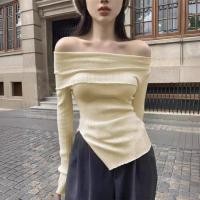 ราคา Hot Girl One Line Neck Strapless Sexy Long Sleeved T Shirt Womens Top Slim (47401214169)