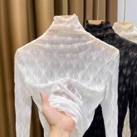 ราคา เสื้อคอสูงลูกไม้สำหรับผู้หญิง ออกแบบใหม่ปี 2026 ขอบตาข่าย ซับในขนแกะ (42827418086)