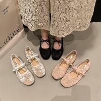 ราคา ผู้หญิงรองเท้าแบนโบว์ตาข่ายเลื่อมลูกไม้ระบายอากาศสบายนักเรียนแมรี่เจนรองเท้า (55453313582)