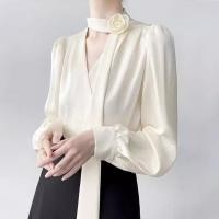 ราคา เสื้อเชิ้ตแขนยาวผ้าซาตินผู้หญิง งานผ้าซาตินฝรั่งเศสแขนยาวคอวีใหม่ให้ความรู้สึกระดับไฮเอนด์ (53303763756)