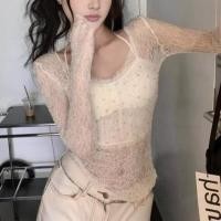 ราคา เสื้อลูกไม้สีทึบของผู้หญิง เสื้อยืดแขนยาวกันแดดแบบซีทรู เสื้อเบลาส์เว้าหลังทรงเข้ารูปพอดีตัว (27193950405)