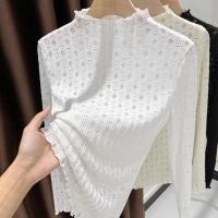 ราคา เสื้อดesignครึ่งคอเต่า สวมใส่สบายด้วยเนื้อผ้าลูกไม้และตาข่าย แขนยาว (56104098997)