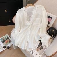 ราคา พร้อมส่ง เสื้อเชิ้ตสไตล์เกาหลี ผ้าไหมอิตาลี ใส่สบาย แต่งลูกไม้แขนยาวกระดุมหน้า (42877188357)