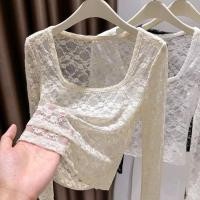ราคา เสื้อคอเหลี่ยมลูกไม้ ผ้าโปร่ง เซ็กซี่ สำหรับอากาศร้อน บางและเบา (46305476203)