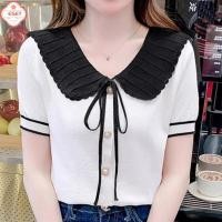 ราคา เสื้อถักผู้หญิงแขนสั้นคอตุ๊กตาผูกโบว์หวานแหววเกาหลีฤดูร้อน (55454100139)