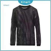 ราคา ผู้ชายสีดําตาข่ายด้านบนสีทึบกล้ามเนื้อเสื้อผู้ชายตาข่ายแขนยาวเสื้อยืดบางเฉียบซีทรู โอ คอยืดหลวมพอดีเพิ่มกล้ามเนื้อพรรคคลับสวมสบา (50455709407)