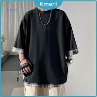 ราคา เสื้อยืดผู้ชายแบบสองชิ้น คอเต่า ลายการออกแบบกลาง แขนยาว 3 4 ไซส์ใหญ่พอดีตัว เหมาะสำหรับ стильสตรีทแวร์ในฤดูร้อน (46305260436)