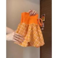 ราคา ผู้หญิงไซส์ใหญ่ฤดูร้อนสไตล์เกาหลีวินเทจสีส้มลายสก๊อตชายฟองกระโปรงมินิเลเยอร์ (40702669668)