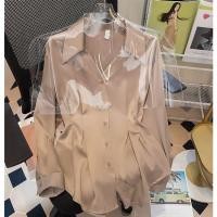 ราคา เสื้อเชิ้ตแขนยาว ผ้าซาติน คอวี พลัสไซซ์ สําหรับผู้หญิง (25419191088)