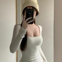 ราคา เสื้อยืดแขนยาวสำหรับผู้หญิง แบบคอเหลี่ยม สไตล์สลิมฟิต ดูน่ารักและเซ็กซี่ (56904236203)