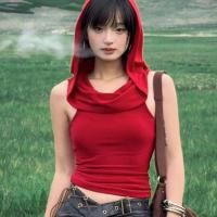 ราคา เสื้อมีฮู้ดแขนกุดสีแดงสำหรับผู้หญิง สไตล์อเมริกัน (49006692932)