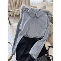 ราคา เสื้อเชิ้ตแขนยาวสีน้ำเงิน สไตล์แฟชั่นสำหรับสตรีไซส์ใหญ่ (46554949752)