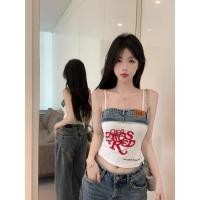 ราคา เสื้อเกาะอกสไตล์ Y2K สำหรับผู้หญิง ดีไซน์ปิดไหล่ จากผ้ายีนส์ยืดคุณภาพเยี่ยม (43603165898)