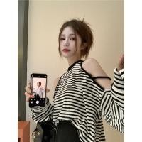 ราคา เสื้อแขนยาว เปิดไหล่ ทรงหลวม ลายทาง สีหวาน สําหรับผู้หญิง (24824903202)
