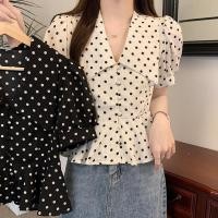 ราคา เสื้อเชิ้ต casual แขนพอง ลายจุด สำหรับหน้าร้อน ไซส์ใหญ่สำหรับผู้หญิง (24796348353)