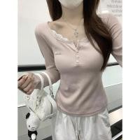 ราคา เสื้อยืดแขนยาวสำหรับผู้หญิง สีชมพู ออกแบบบ่าสวย ตัดเย็บพอดีตัว (50455518254)