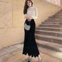 ราคา ผู้หญิงฤดูใบไม้ร่วงใหม่เอวสูงสลิมฟิตกํามะหยี่ หางปลา กระโปรง (26062803719)