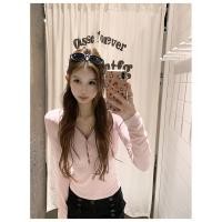 ราคา เสื้อยืดผู้หญิงแขนยาวคอวีและแผงลายสก๊อตสลิมฟิต (51405418970)