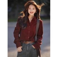 ราคา เสื้อลูกไม้สีไวน์สไตล์วินเทจฝรั่งเศส Petit Fit ดีไซน์ไหล่โครงสร้างทับซ้อน (26289413690)