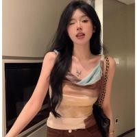 ราคา เสื้อสายเดี่ยว ผ้ายืด แบบเข้ารูป สีมัดย้อม แฟชั่นฤดูร้อน สไตล์ฝรั่งเศส สําหรับผู้หญิง (25771684408)