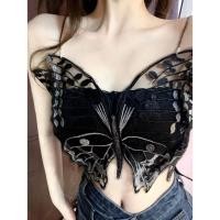 ราคา เสื้อครอปสายเดี่ยว ปักลายผีเสื้อ แต่งลูกไม้ สุดเซ็กซี่ สําหรับผู้หญิง (25707201811)