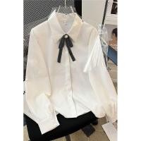 ราคา เสื้อเบลาส์แขนยาวสีขาวย่นพิมพ์ลายโบว์สำหรับนักเรียน (44754106589)