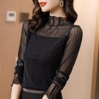 ราคา ผู้หญิงฤดูใบไม้ร่วงกึ่งคอเต่าตาข่ายลูกไม้กลวงออกเสื้อ (26865993175)