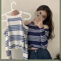 ราคา พร้อมส่ง เสื้อกันหนาว แขนยาว เปิดไหล่ ผ้ายืดมาก ประดับคริสตัล Crystal 003 (44221694090)