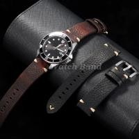 ราคา 18 มม 20 มม 22 มม Handmade เย็บสายนาฬิกาหนังลูกวัวผู้ชายสีน้ําตาล Vintage Cowhide นาฬิกาสําหรับ Tudor สําหรับสร้อยข้อมือ 2HIV (51753707262)